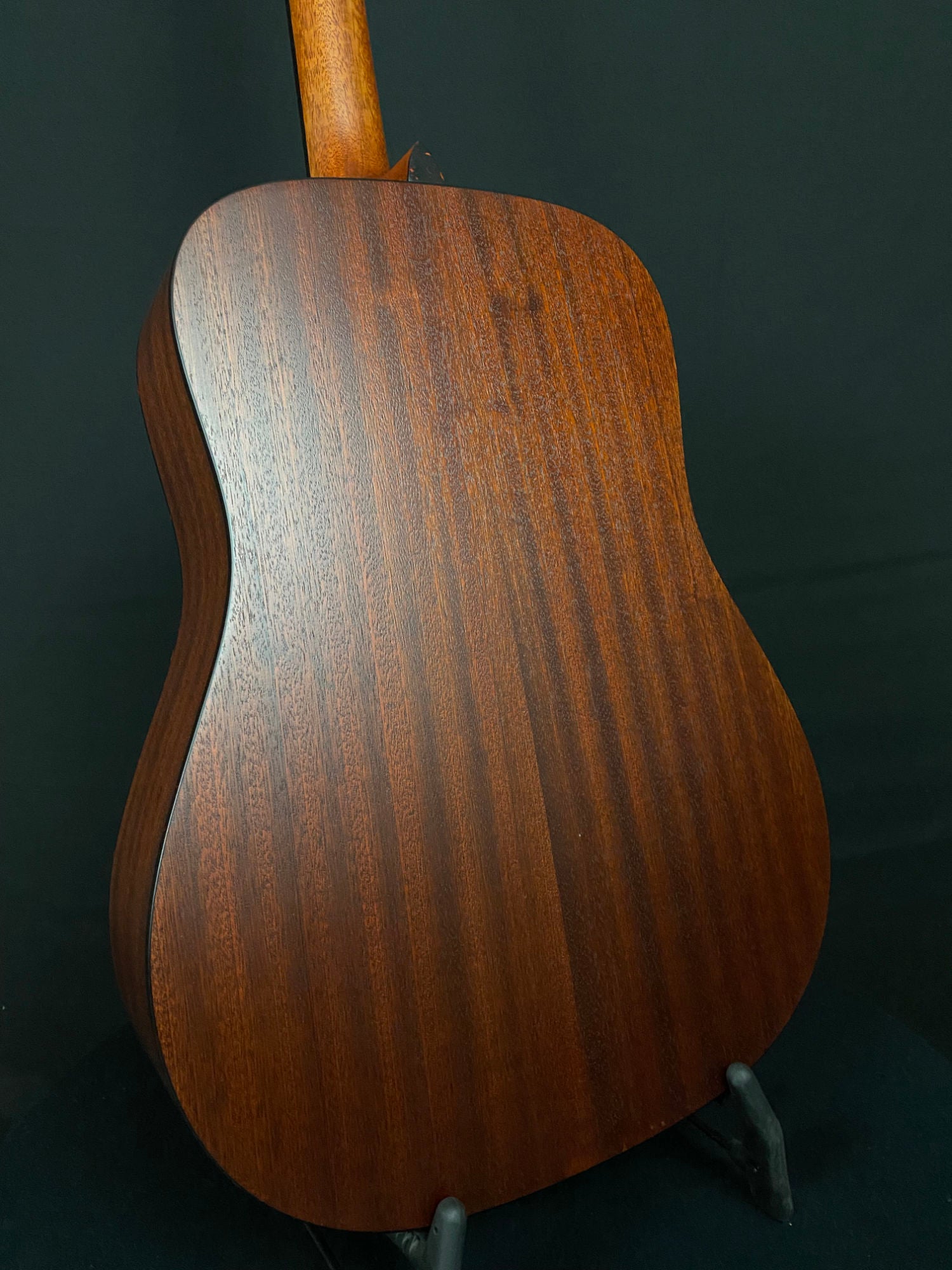 closeup of back of Eastman E2D Dreadnought cedar top acoustic guitar