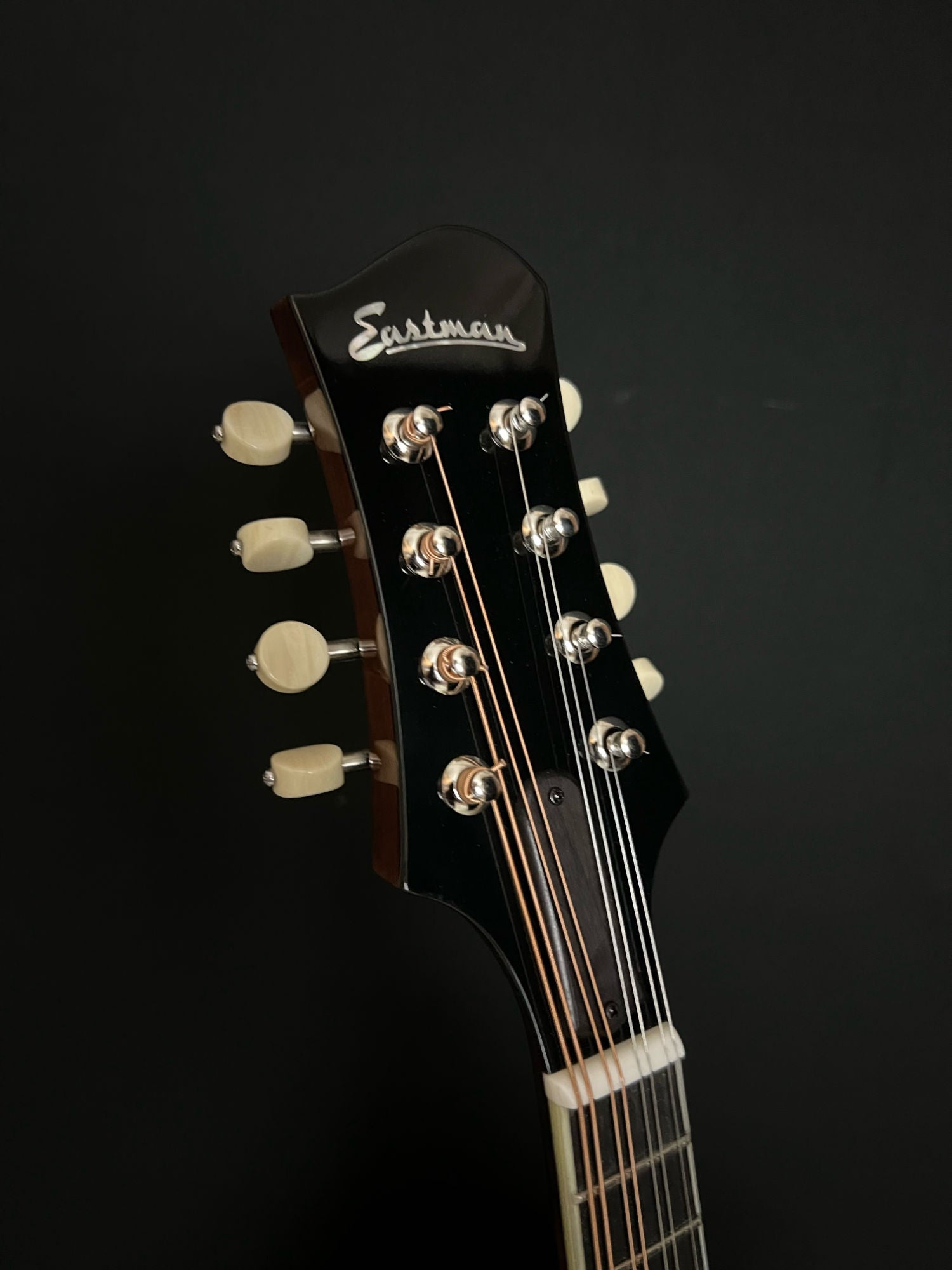 close up of Eastman MD505 A-style mandolin headstock