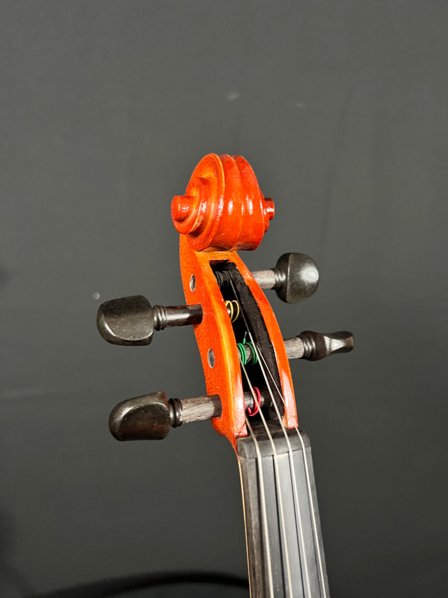 close up of Eastman VL80 violin scroll